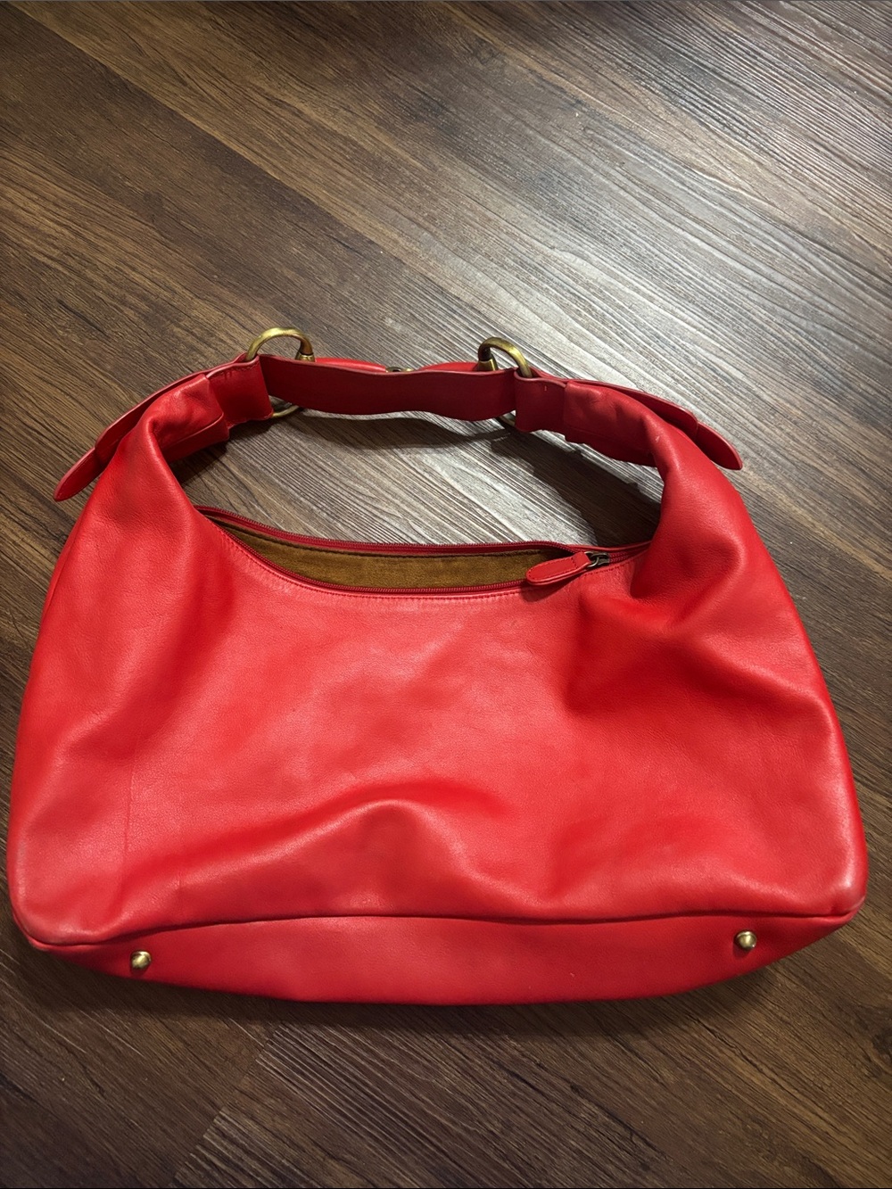 Red Leather Shoulder Bag - Classic Women's Hobo